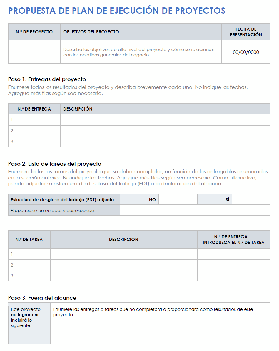 plantilla de propuesta de plan de ejecución de proyecto