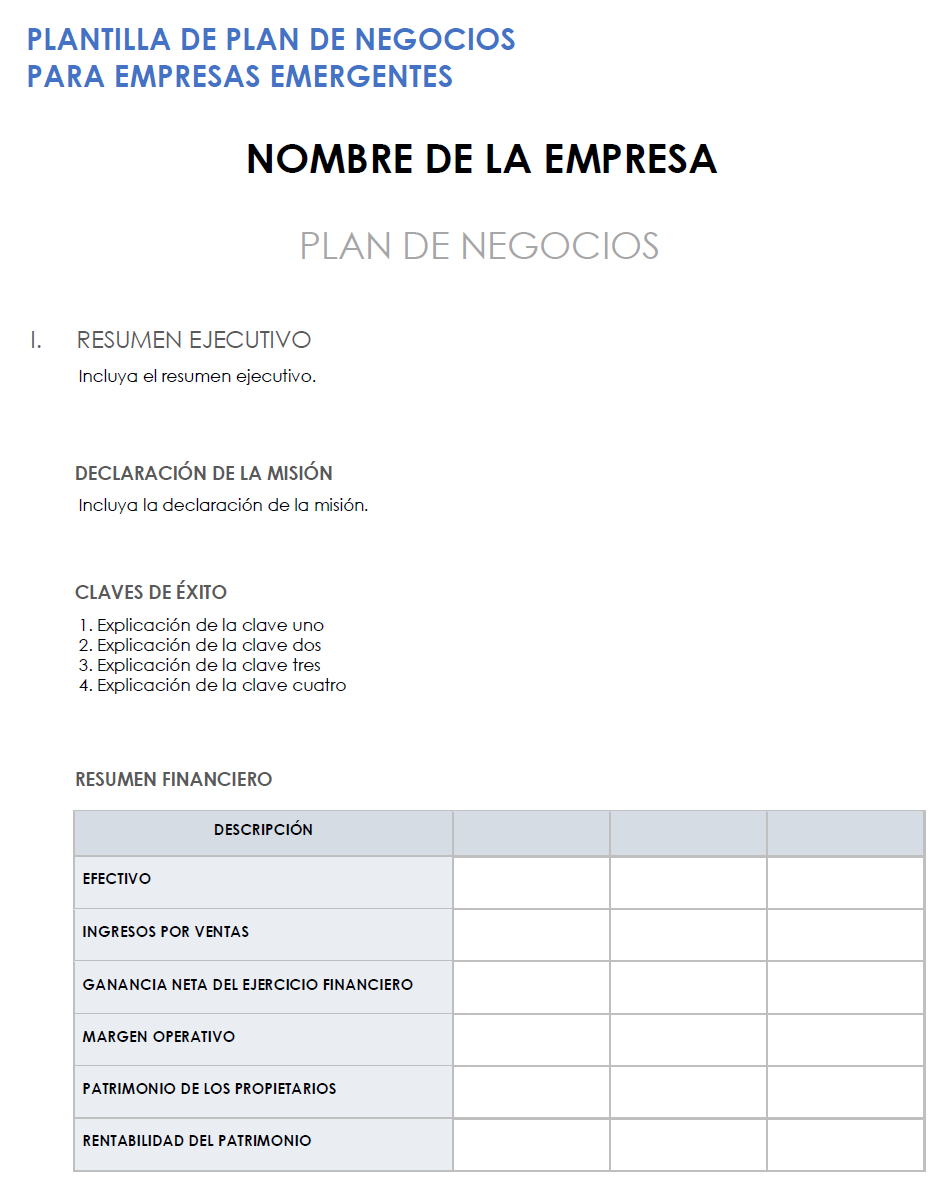 Plantilla de plan de negocios de inicio