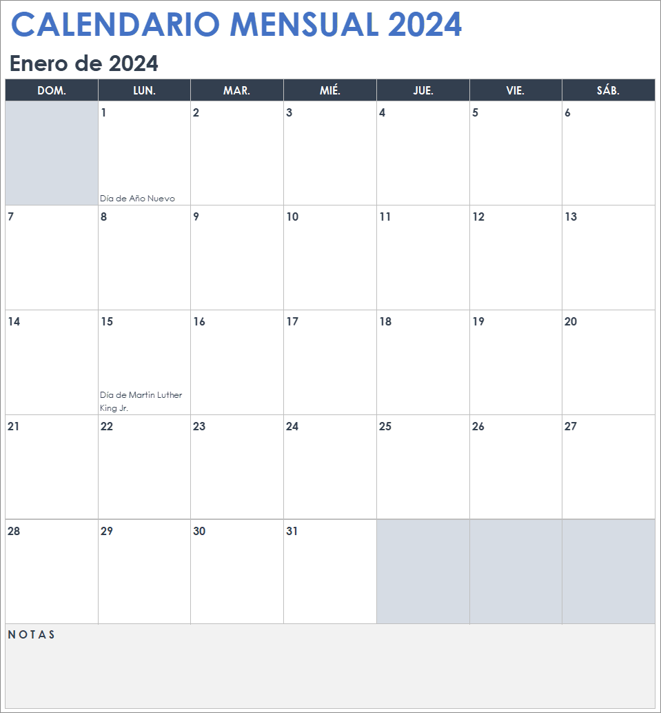  Plantilla de calendario mensual 2024