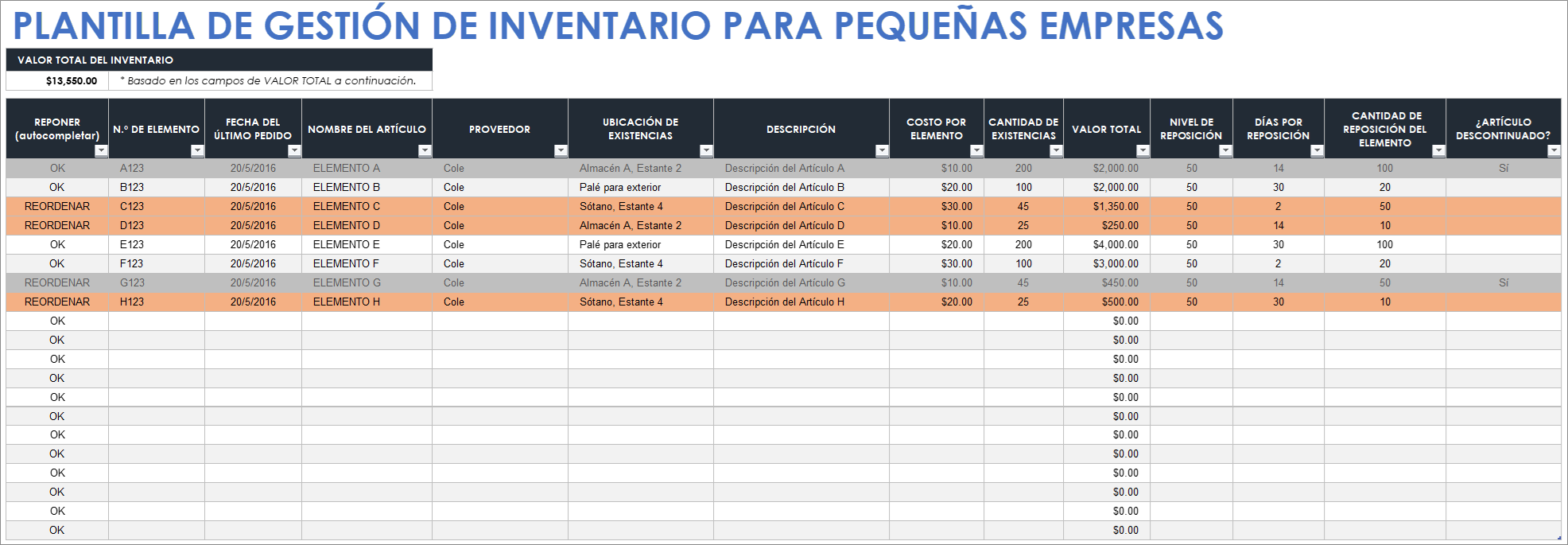  Plantilla de gestión de inventario para pequeñas empresas