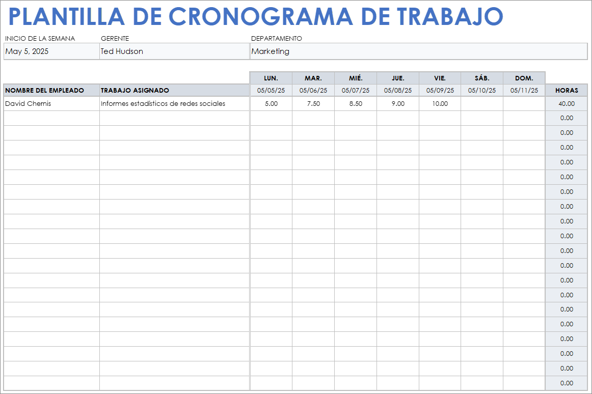  Plantilla de horario de trabajo