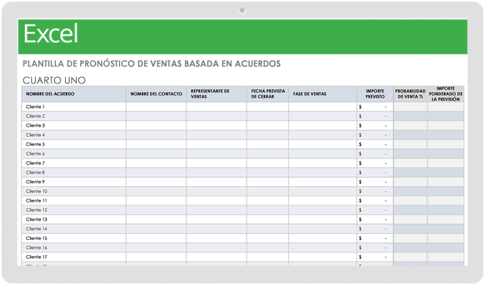 Plantilla de Previsión de Ventas Basada en Acuerdos