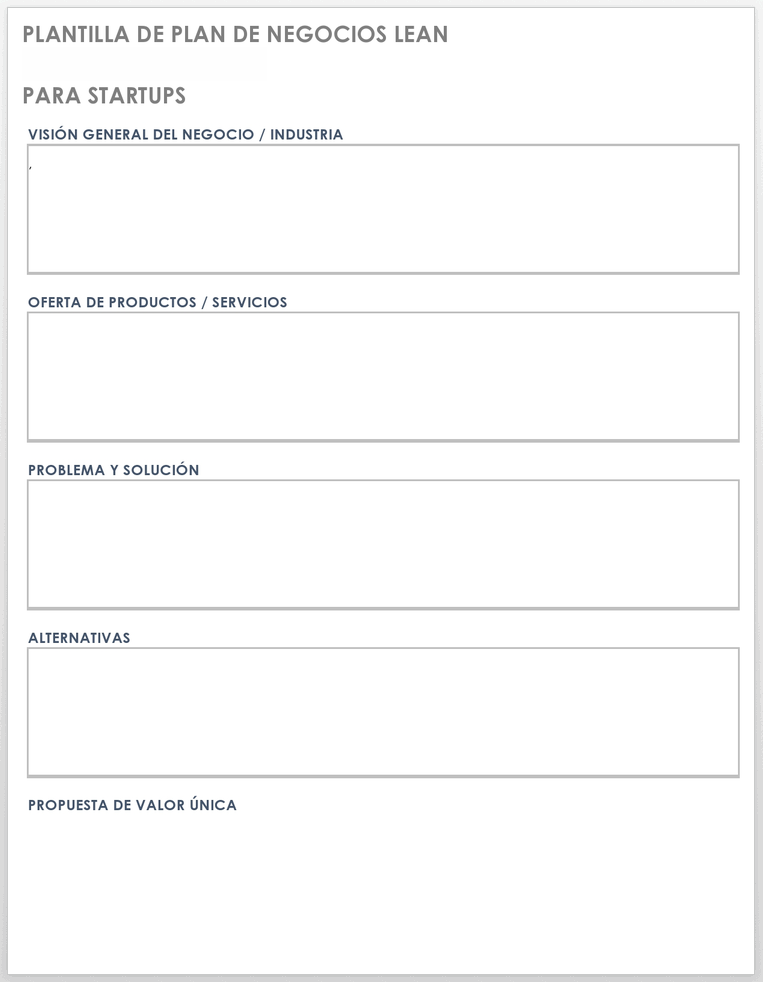 Plantilla de Plan de Negocios Lean Para Nuevas Empresas