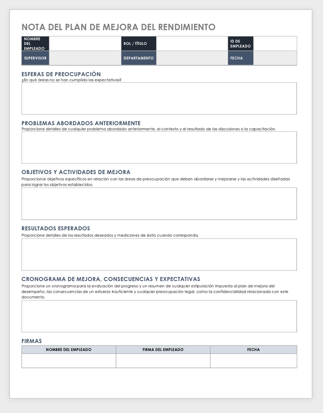 Performance Improvement Plan Memo - Spanish