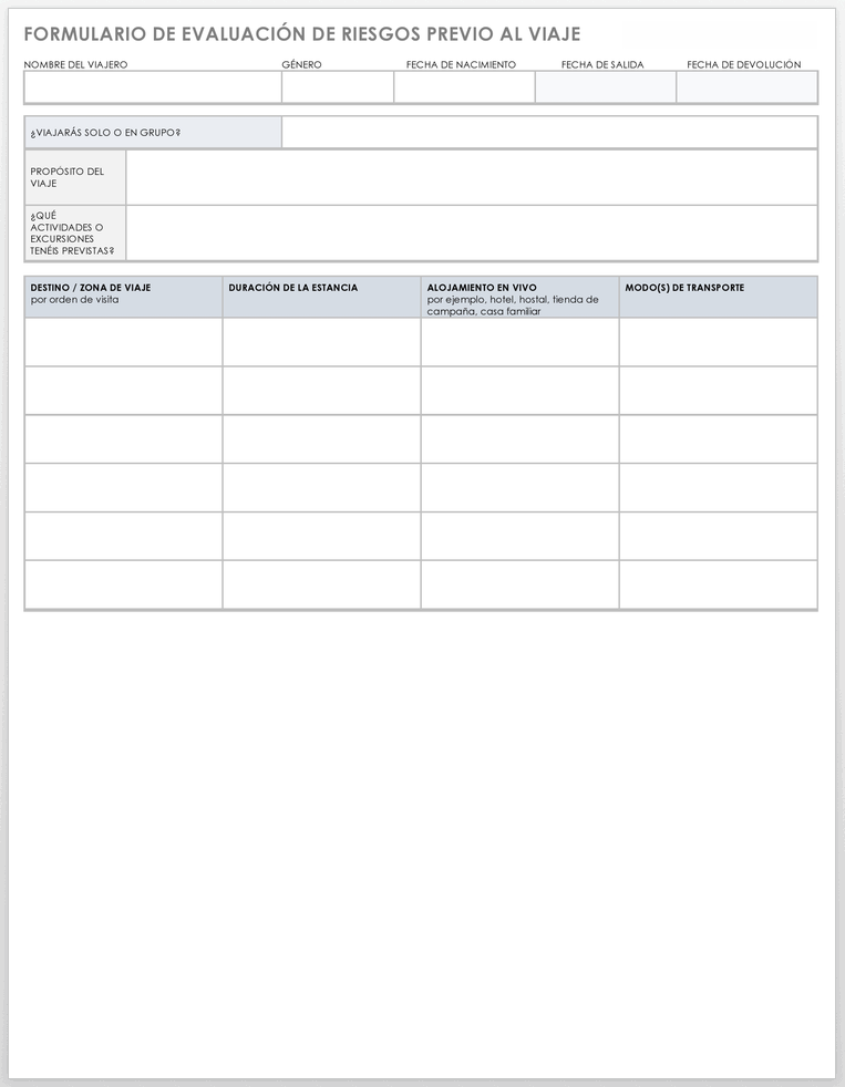 FORMULARIO DE EVALUACIÓN DE RIESGO PREVIA AL VIAJE