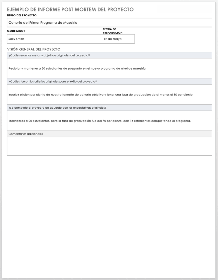 EJEMPLO DE INFORME POSTMORTEM DEL PROYECTO