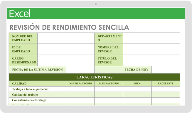 Plantilla de evaluación de desempeño simple