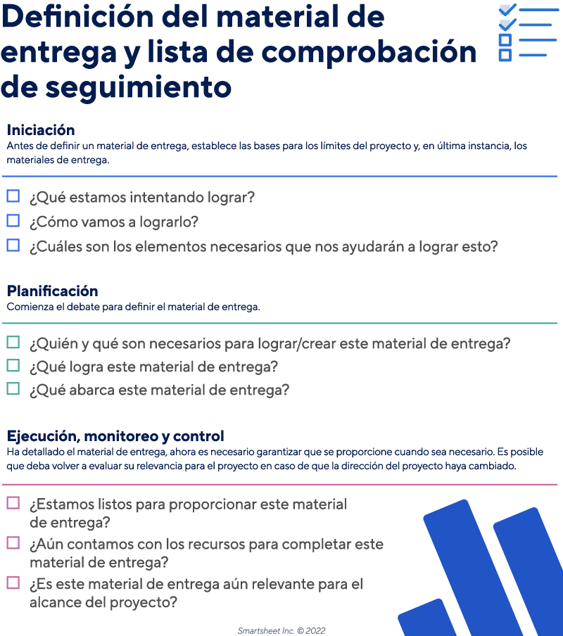  lista de verificación de entregables